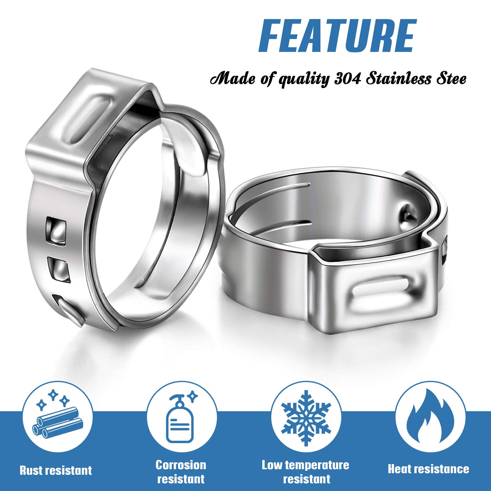 150 Pieces 1/2 Inch Pex Cinch Clamp Rings, 304 Stainless Steel Cinch