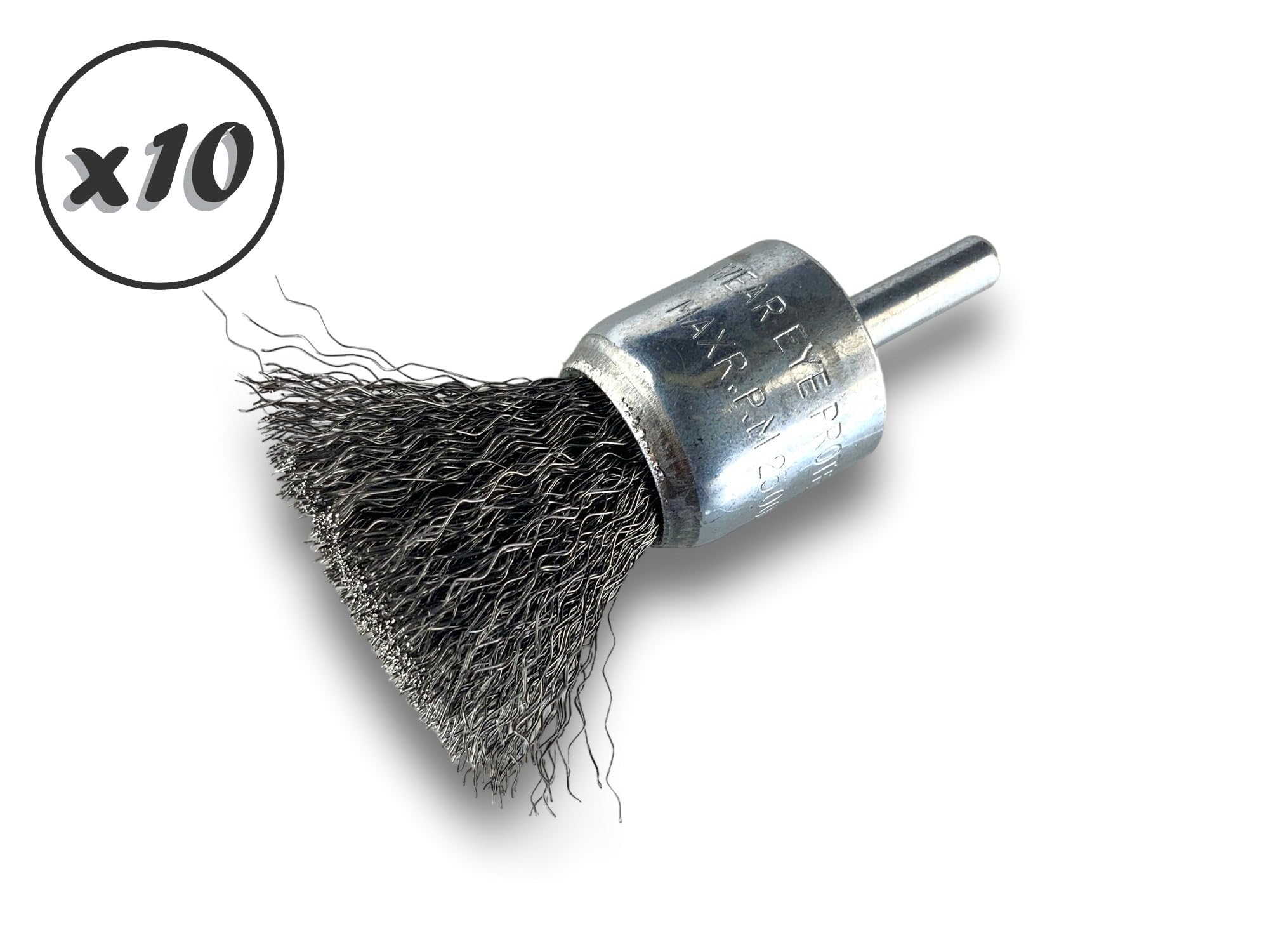Metalowa szczotka obrotowa z końcówką Ø 22 mm | Zestaw 10 sztuk | Kształt pędzla na pręcie Ø 6 mm | Nici stalowe Ø 0,20 mm miękkie | Do wiertarki lub wkrętarki z uchwytem | Kibros 20AV22x10