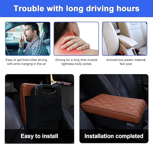 Miniatura 4 de Kewucn Cojín para consola central de automóvil, cómodo cojín de microfibra de cuero y espuma viscoelástica, protector impermeable para caja de