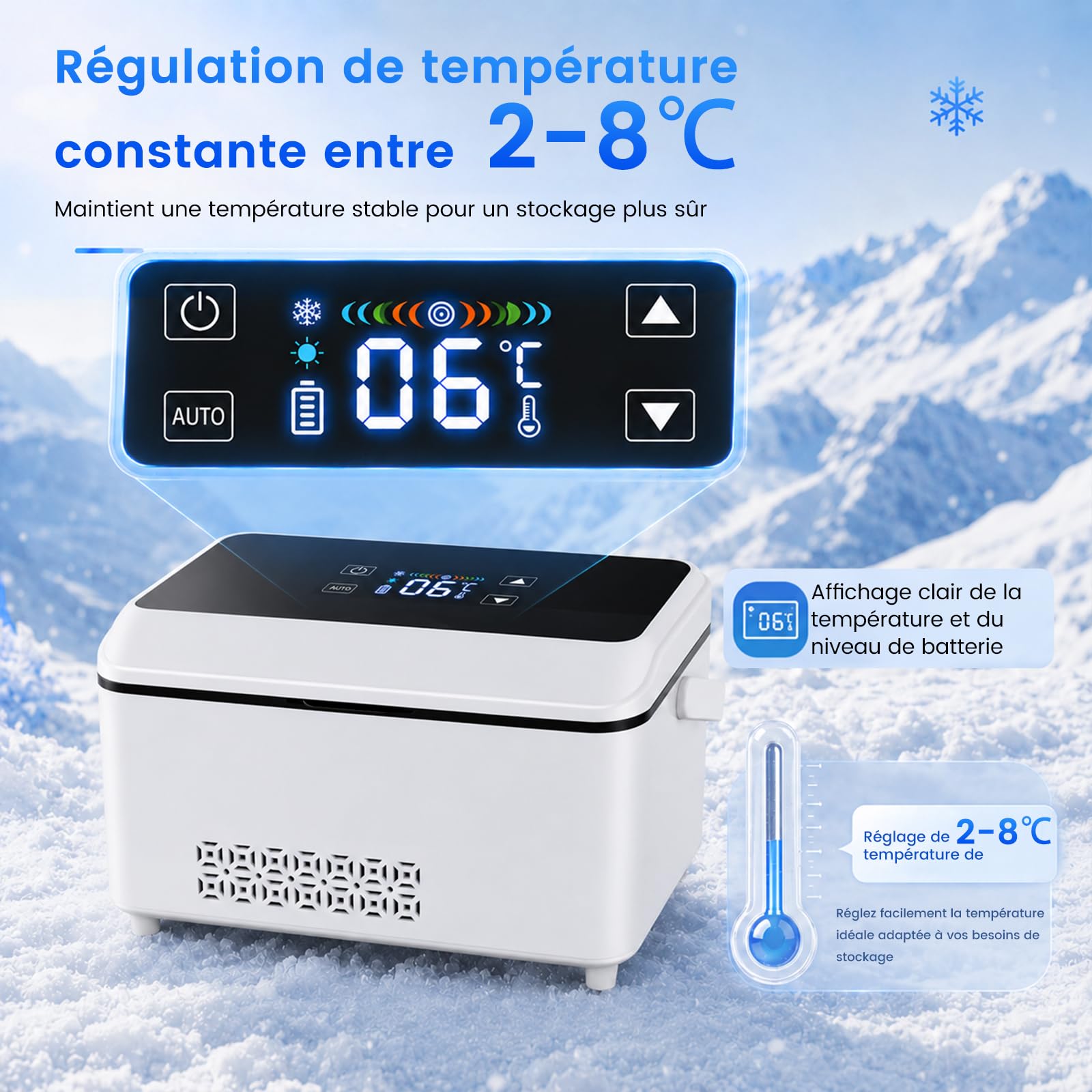 Réfrigérateur Insuline, Glaciere Medicale Portable Bouteille Isotherme Stylo d'Insuline Voyage 2-8℃ Affichage la Température avec Chargeur Portable, Boîte Glacière Électrique Transport Médicament