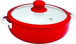 IMUSA USA 3.2Qt Red Ceramic Nonstick Caldero (Dutch Oven) with Silicone Rim & Glass Lid