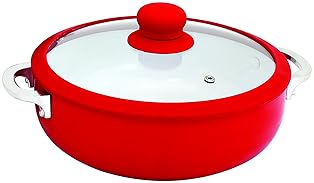 IMUSA USA 3.2Qt Red Ceramic Nonstick Caldero (Dutch Oven) with Silicone Rim & Glass Lid