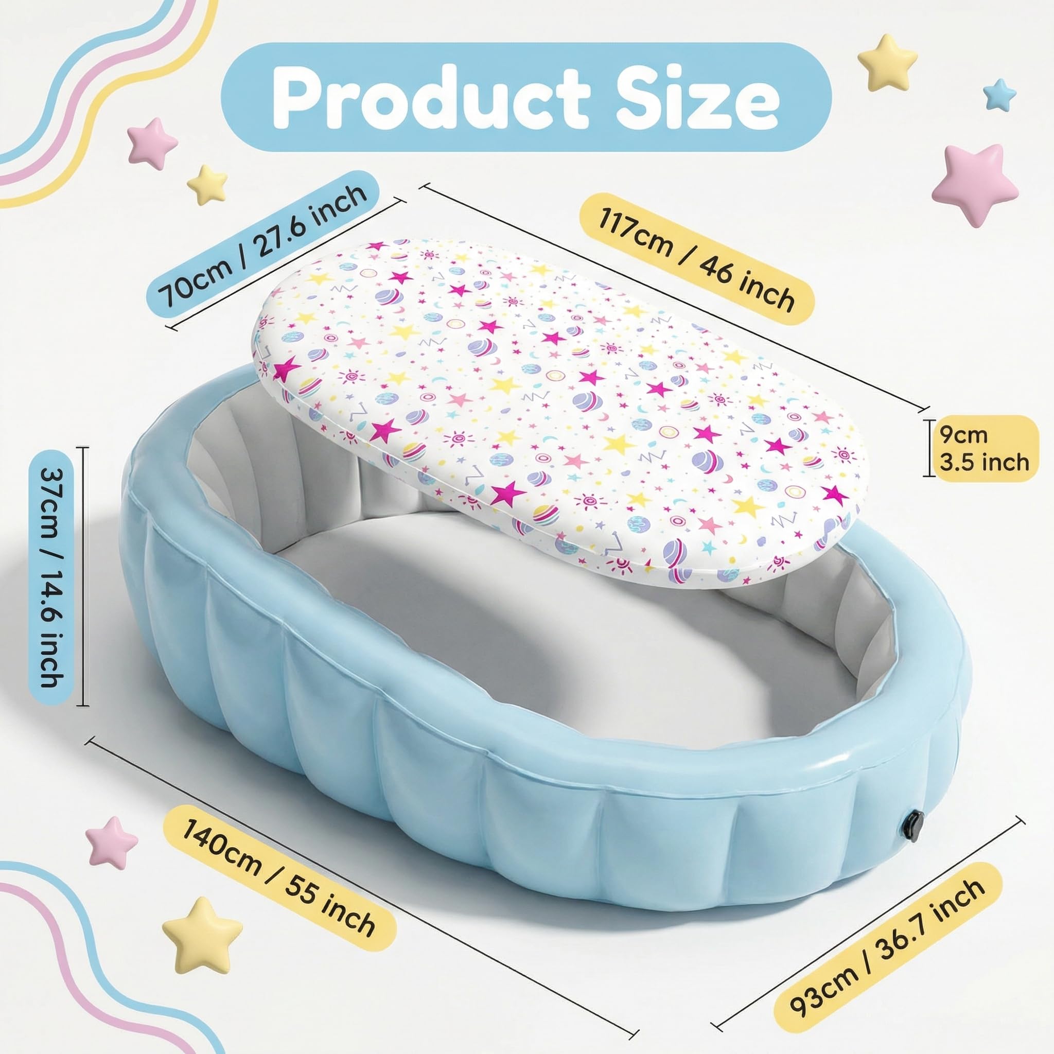 Letto gonfiabile per bambini con rivestimento in cotone rimovibile, materasso ad aria portatile da viaggio per bambini, morbido e lavabile, per campeggio, viaggi in auto, casa e volo (include