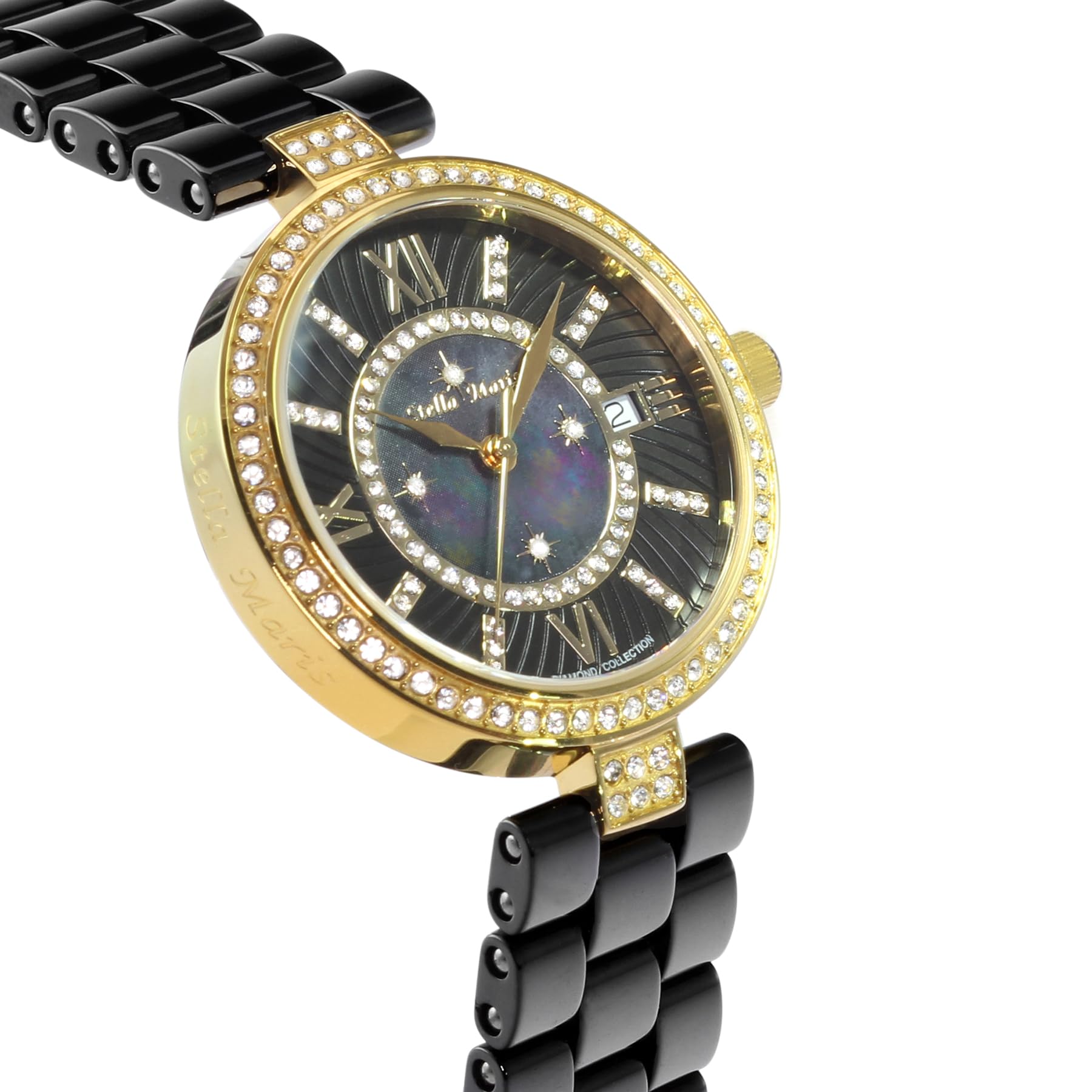 Stella Maris Damen Armbanduhr - Analog Quarz - Premium Keramik Armband - Perlmutt Zifferblatt - Diamanten und Swarovski Elemente - STM15SM6
