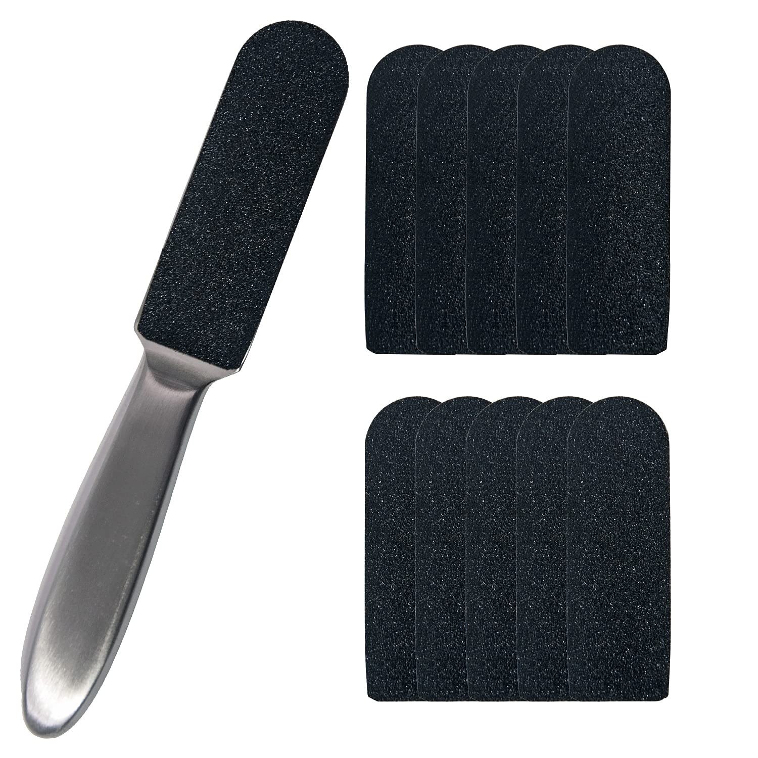 1 Pcs Professional Pedicure Foot File and Callus Remover for Hard Skin,Stainless Steel Foot Rasp File with 10 Free Refill Grits Replacement Pads with