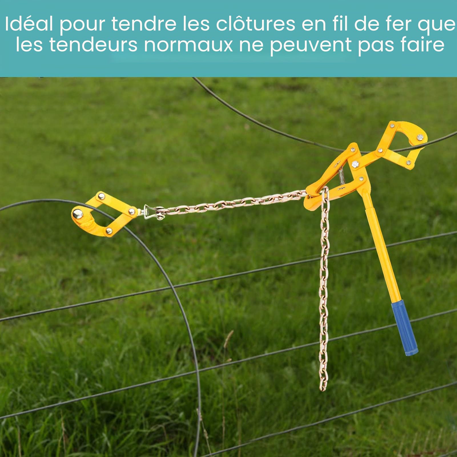 Cocoarm Crépine de clôture, wire Fence tensioner, crépine de clôture Tendeur de barbelé Fil de clôture de Ferme résistant pour tendeur de Traction de réparation de clôture avec la chaîne de 1.2m