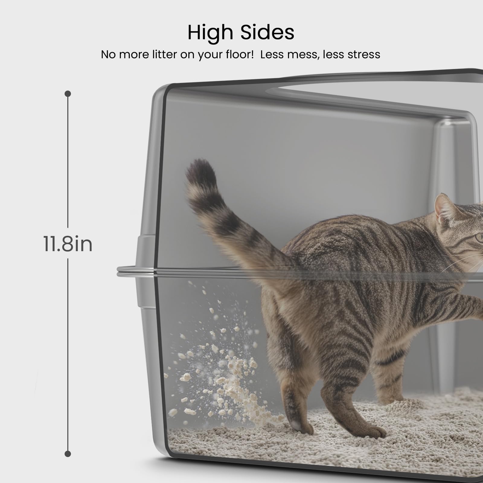 Enclosed Stainless Steel Cat Litter Box with Lid, Oversize Metal Litter Box for Multi Cats, Extra XXL Cat Toilet with High Side, Non-Stick, Anti-Leakage, Odorless, with Litter Mat & Litter Scoop - image 4
