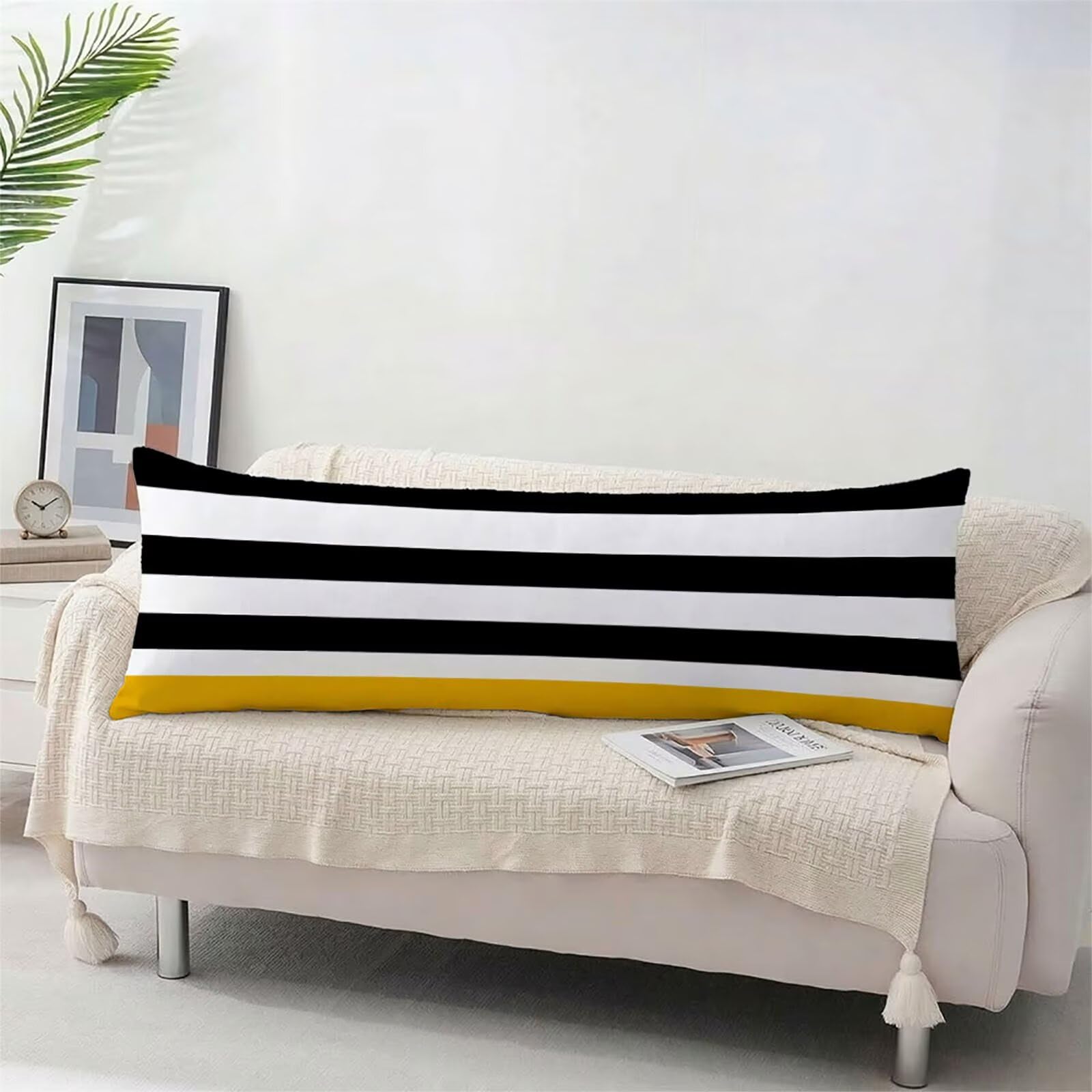 Poduszka do spania na boku, poszewka 60 x 180 cm, w paski, miękka aksamitna poduszka do spania, dla osób śpiących na boku, czarno-biała, dwustronny nadruk, do salonu, sypialni, dekoracja bz-567