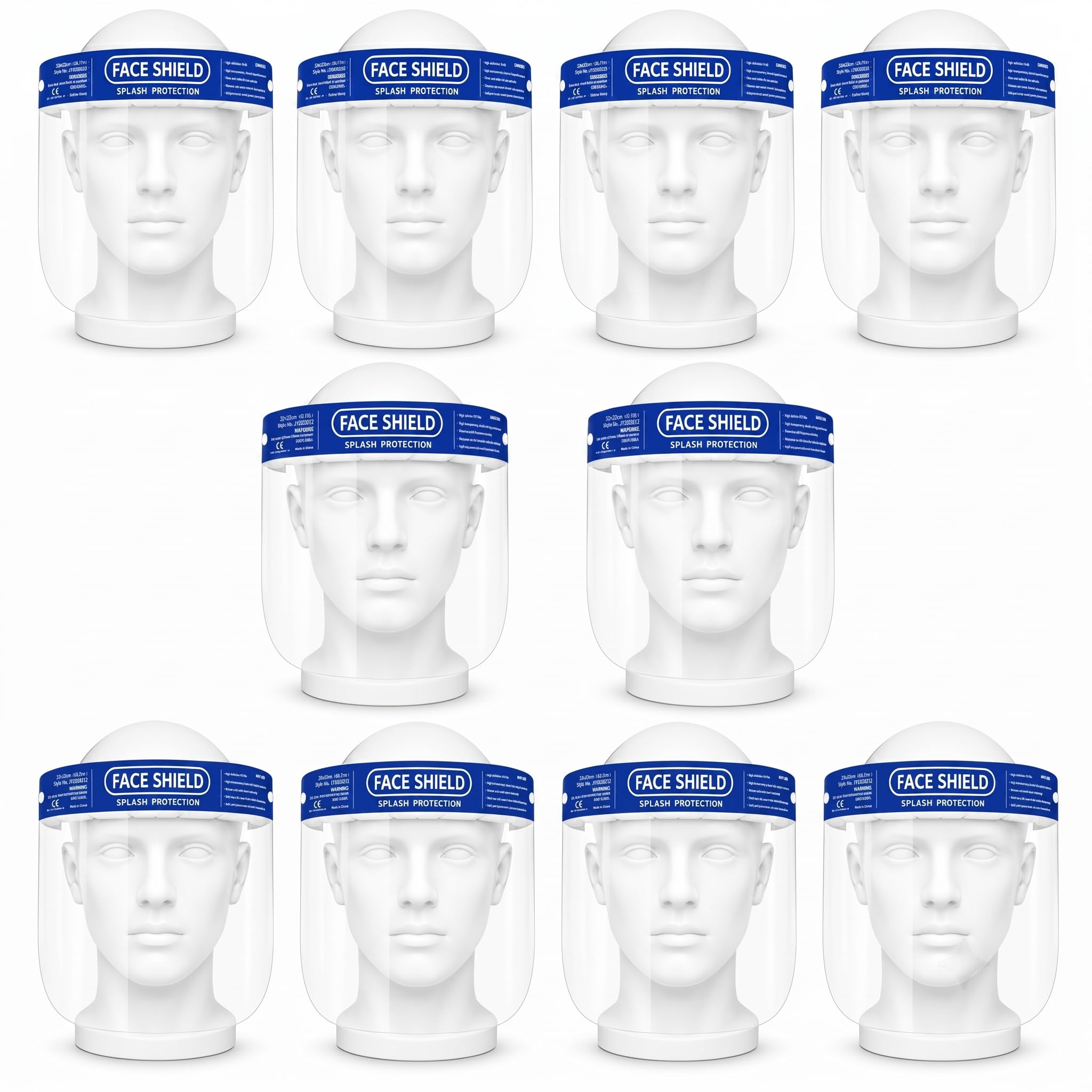 PPE Face Shield Isolation Mask with Adjustable Headband, Soft Sponge|NHS, CE & UKCA Certified|Full Face Splash Protection, Double Anti-Fog HD Vision PET Visor|For Health Workers, Dentists, Labs-10 Pcs