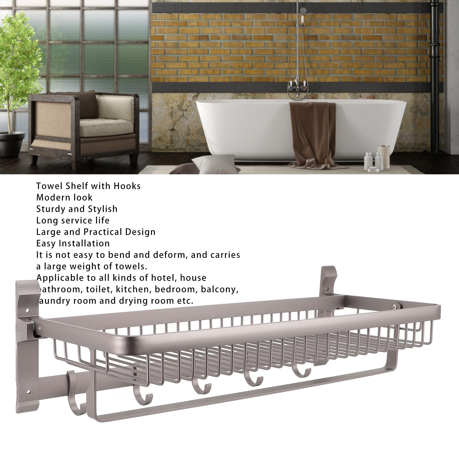 Estante para Toallas de baño con Ganchos |Aluminio montado en la Pared |Hogar