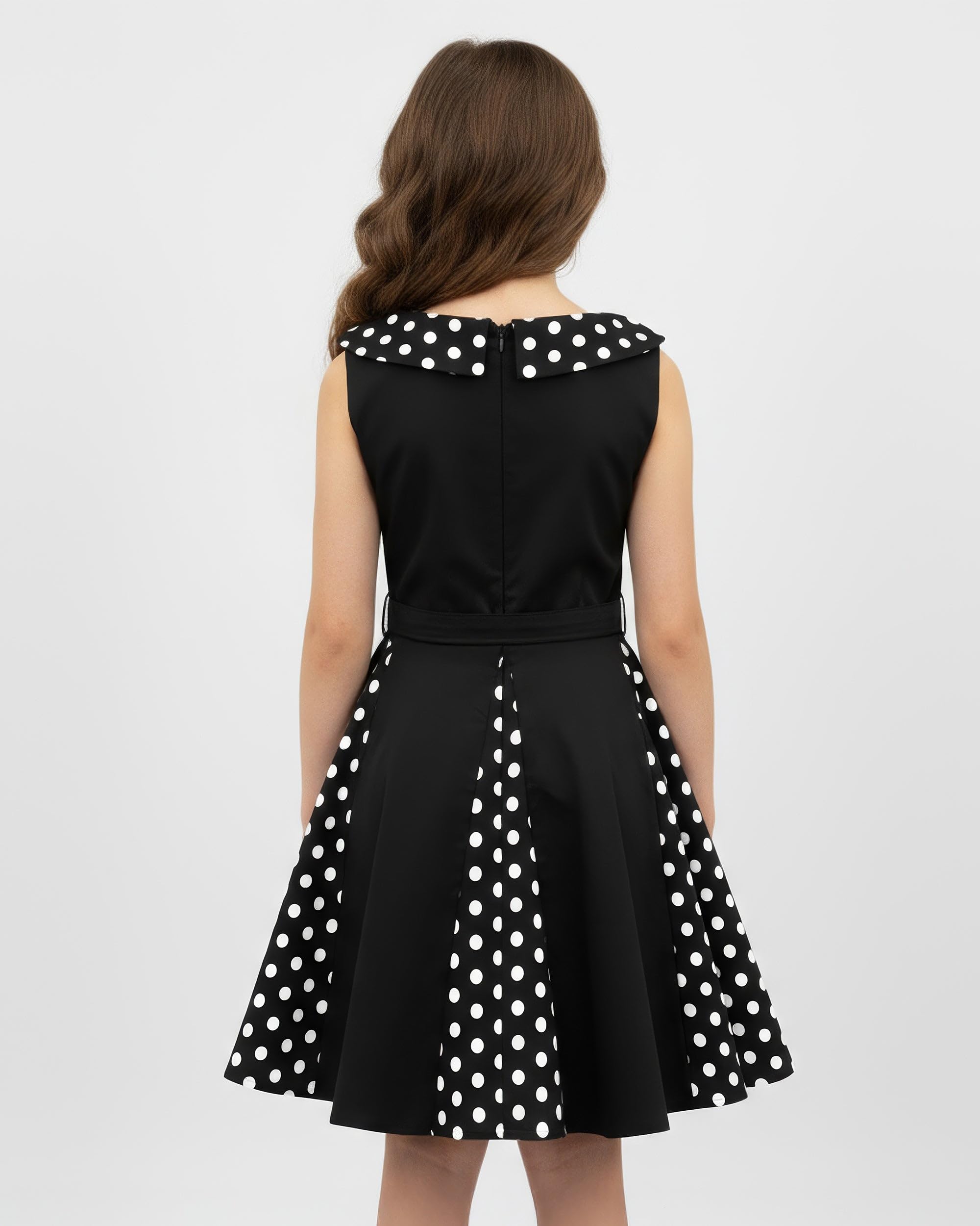 BlackButterfly Vestito Bambina Alexia a Barchetta | Gonna a Ruota, Pannello a Pois, Senza Maniche, Foderato, Zip Dietro, Cintura Removibile, 3-14 Anni