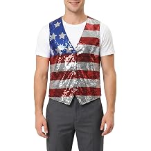 American Flag Sparkly Sequin Button Down Vest for Men Women 4th of July Patriotic Top V Neck Sleeveless Shirt Costume One Size
