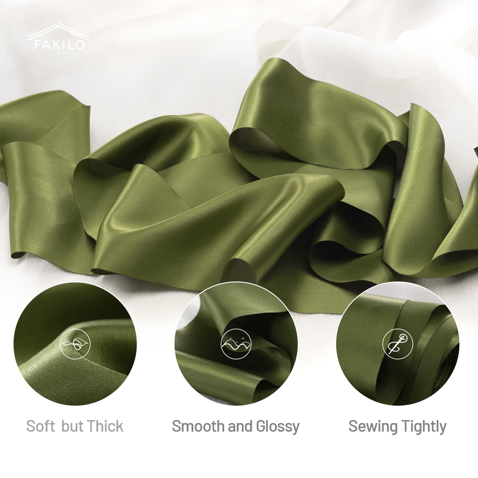 FAKILO Olive Green Satin Ribbon 4 Inch x 22 yd Wide Thick Ribbon for a Grand Opening Business Ribbon Cuttings Ceremony Bow Wedding Chairs Party Christmas Festival Decor - Image 3