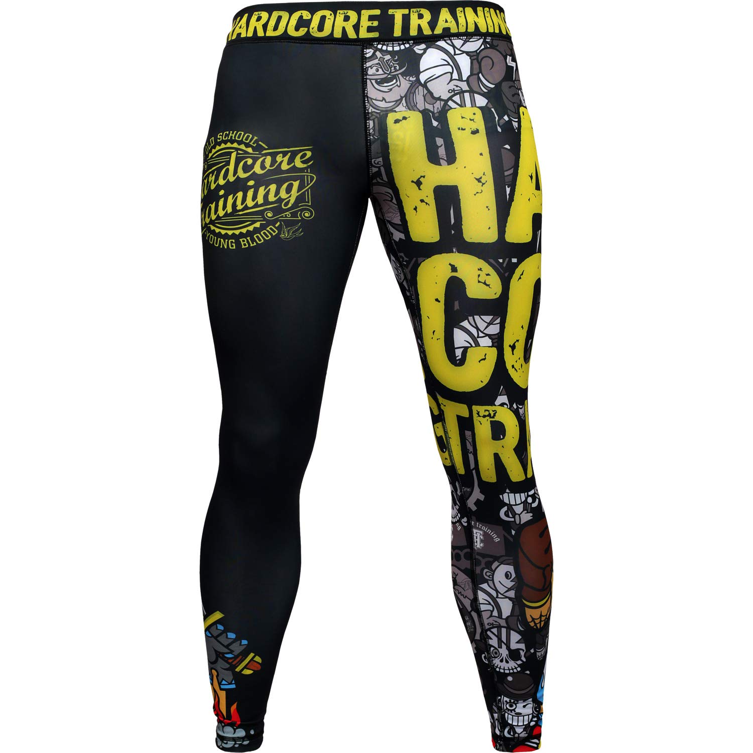 Hardcore Training Doodles Leggings Compressione Uomo Palestra MMA Boxe | Pantaloni Sportivi, Fitness, BJJ, Kick Boxing, Lunghi, Allenamento, Corsa, Pugilato, Combattimento, Estivi