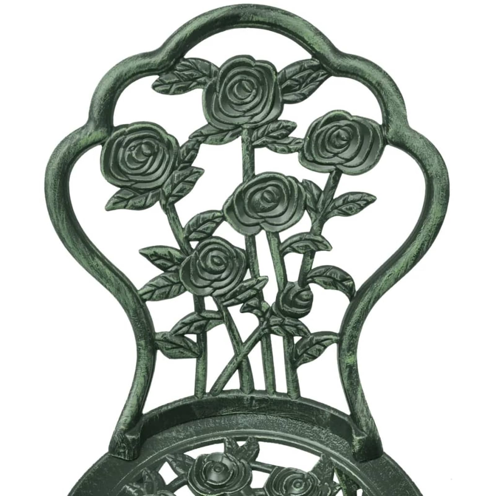 Set da Bistrot in Alluminio Pressofuso Verde 3 Pezzi, Design Elegante con Dettagli Floreali per Giardino, Patio o Serra, Mobili da Esterno Resistenti e Comodi, Tavolo e Sedie per Aperitivi o Cene all'