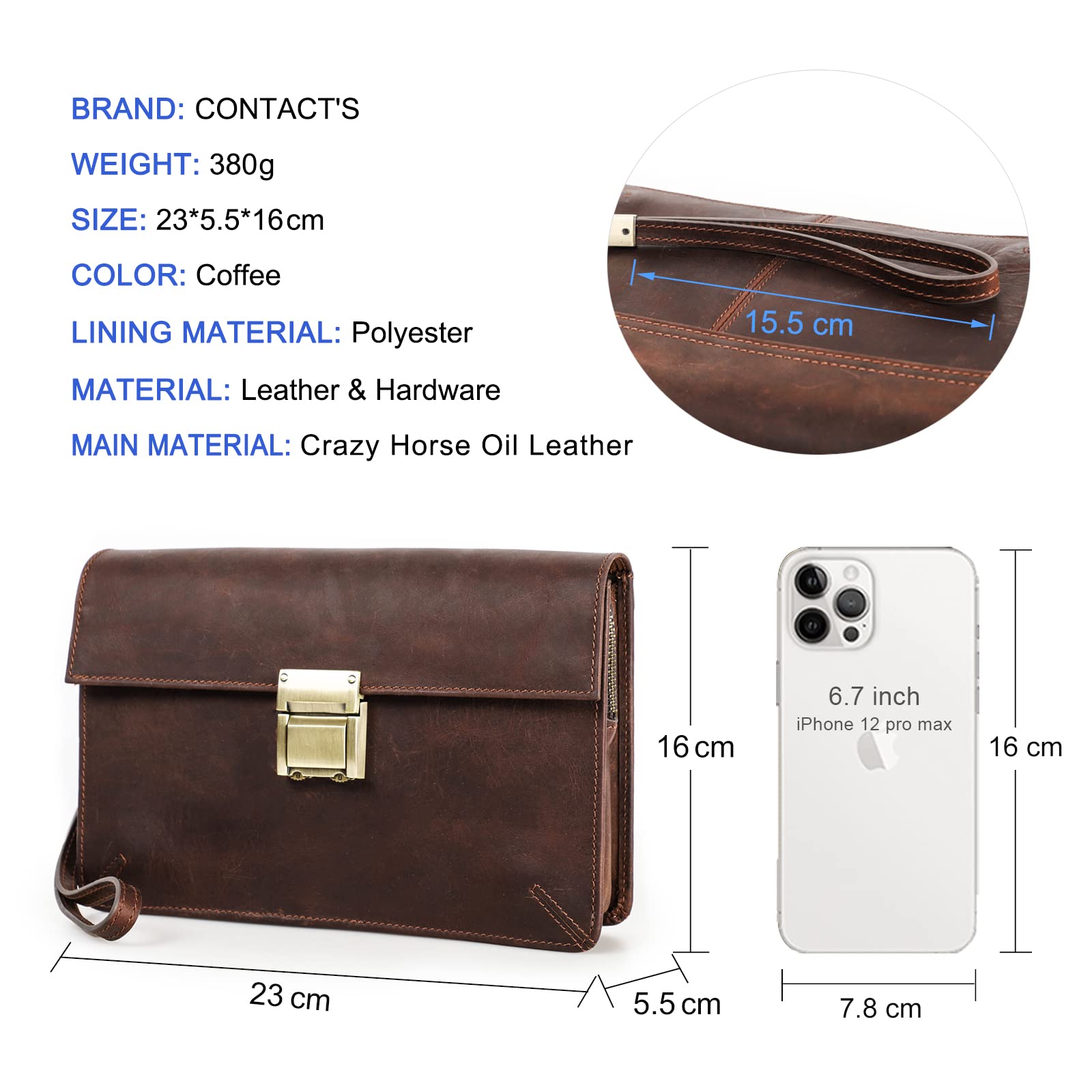 Pochette porta carte d'identità in vera pelle per uomo, portafoglio di grande capacità con serratura a combinazione antifurto