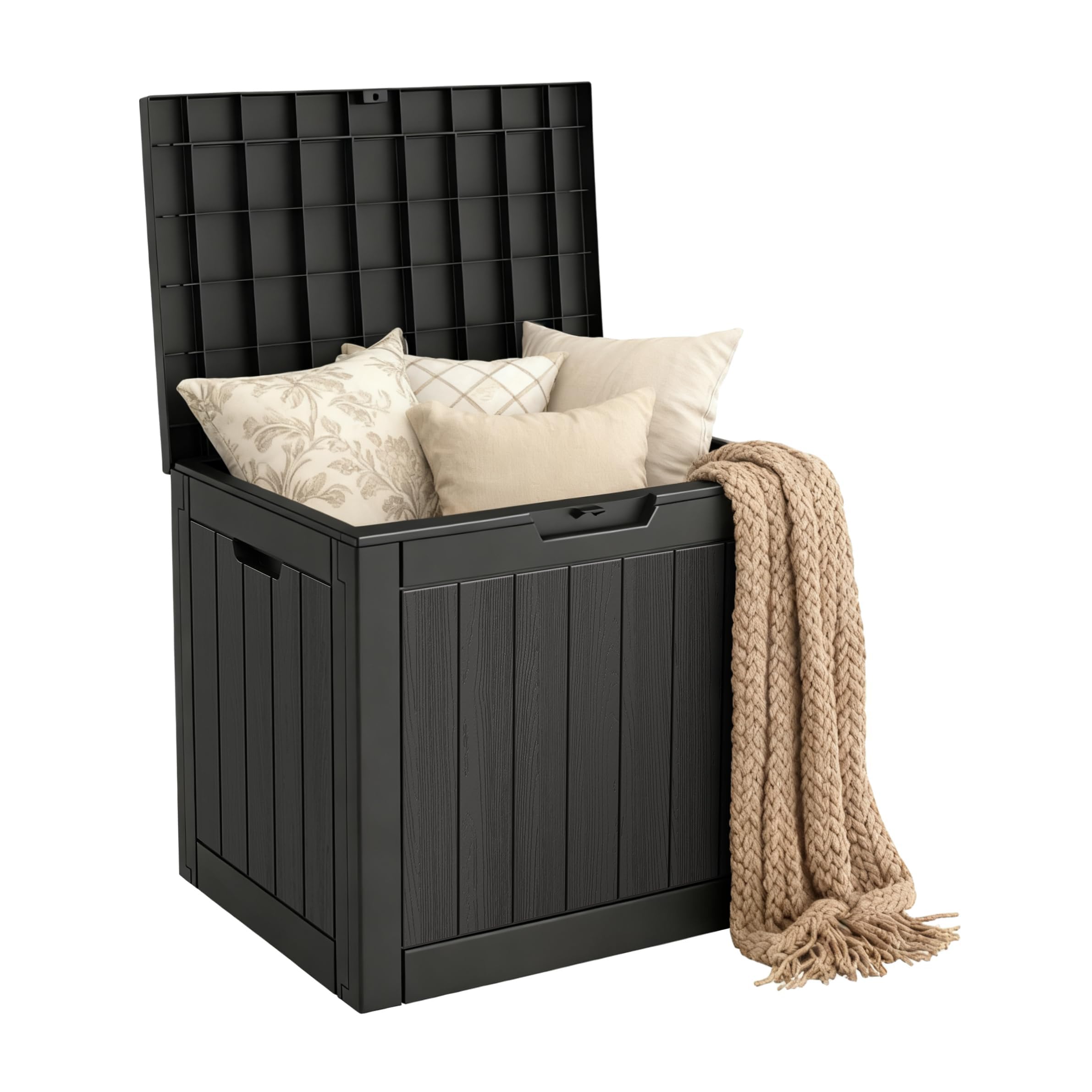 Mars Villa 31 Gallon Deck Box, Waterproof Weatherproof and UV Resistant Resin Storage Bin with Lockable Lid, for Outdoor Patio Furniture Cushions, Pool Supplies, Garden Tools, Black