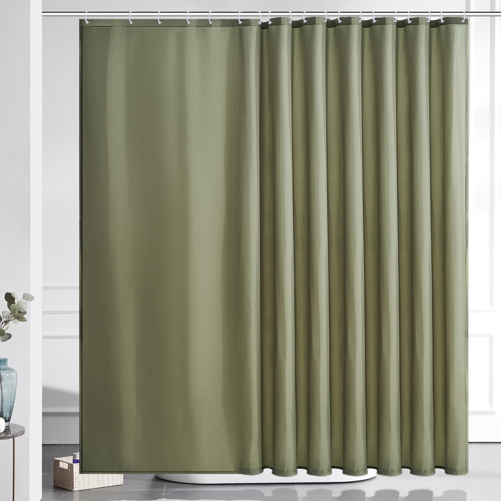 Furlinic Shower Curtain Mould Proof Resistant Wetroom Bathroom Polyester Fabric White 7ft Shower Curtains Liner Waterproof Rustproof Washable Weighted with 12 Hooks Extra Long 180x210cm 72x84. — view 41