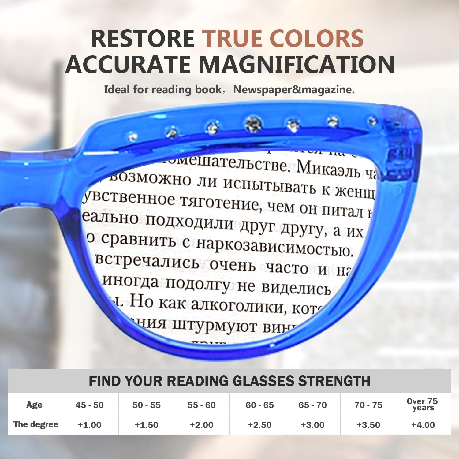 Eyekepper 4-Pack Reading Glasses for Women Rhinestone Readers Oversize Half-Moon Design Eyeglasses
