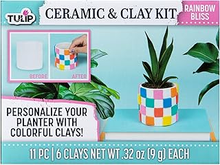 Tulip Kit de decoración de macetas de cerámica y arcilla, diseños retro, actividad sensorial de manualidades, incluye herramientas, arcilla y molde de cerámica