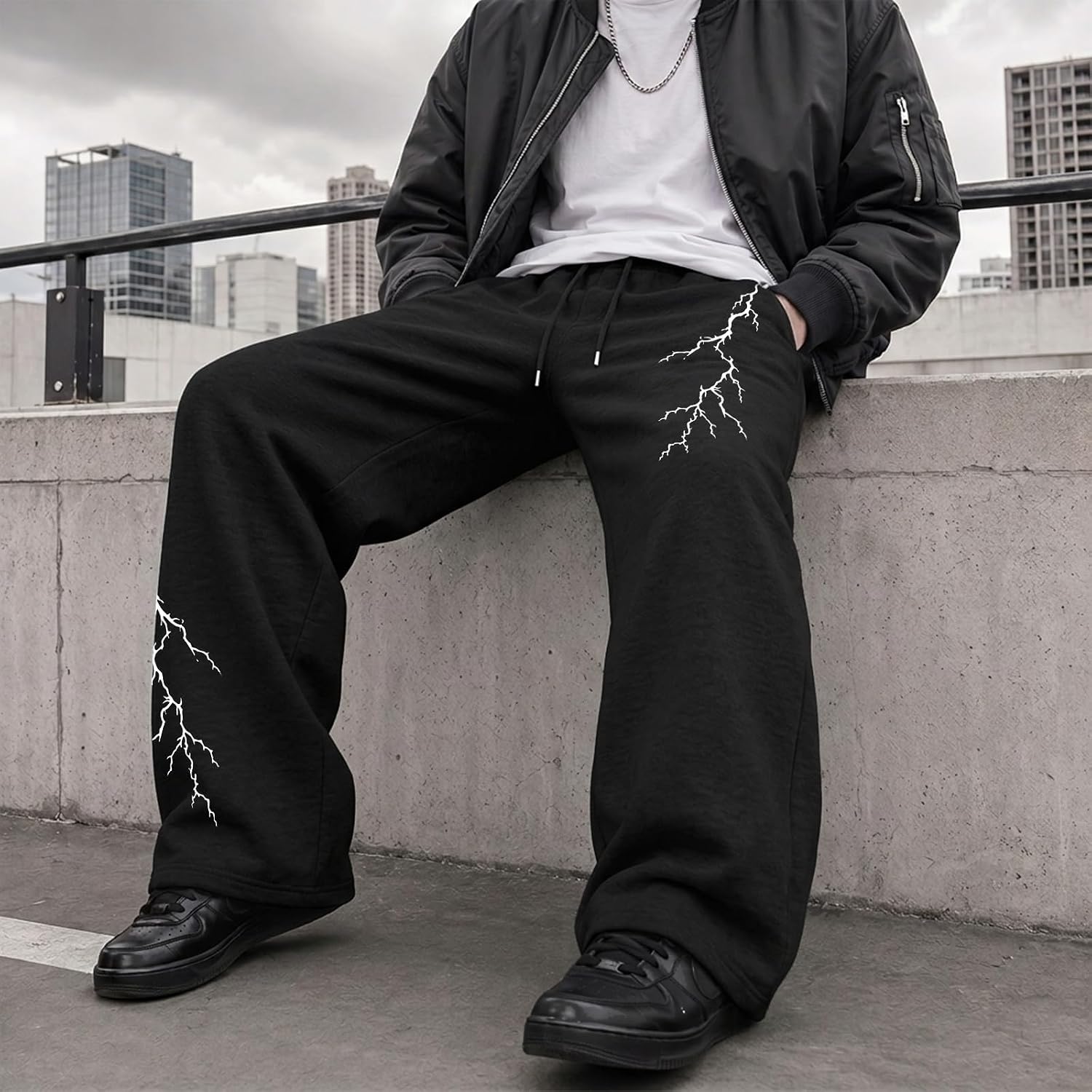 Men Y2K Gothic Graphic Sweatpants Grunge Emo Pants Goth Streetwear Vintage Drawstring Elastic Waist Baggy Joggers
