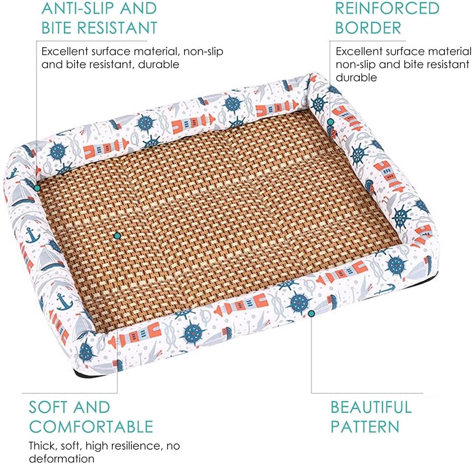 Pet Dog Cat Cooling Mat Summer Washable Dog Cat Straw Woven Sleeping Nest for Pet Bed (50 x 40 x 7cm)