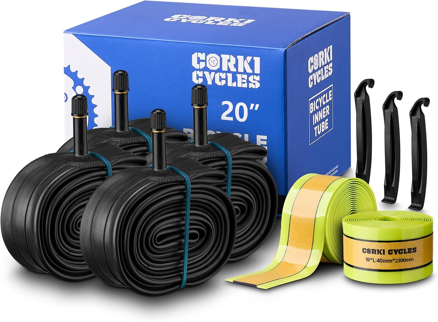 Bike Inner Tubes 20 x 2.125-2.4 Schrader Valve 32mm with Puncture Proof Bicycle Tire Liner 40mm