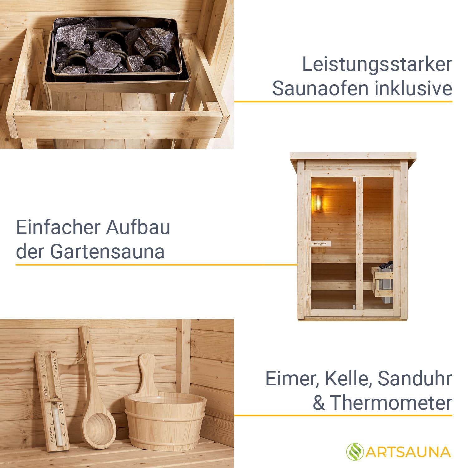 Artsauna Varberg Gartensauna 145 x 150 cm 4,5 kW Ofen Fichtenholz Outdoorsauna für 2 Personen Komplettset