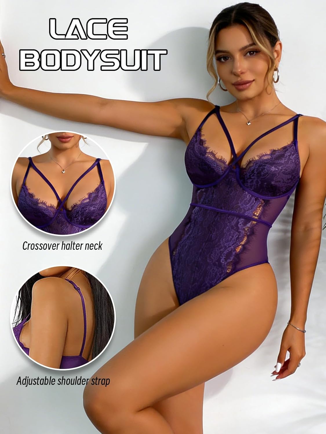 Buitifo Womens Sexy Bodysuit Lingerie One Piece Babydoll V Neck Teddy Snap Crotch - Image 2