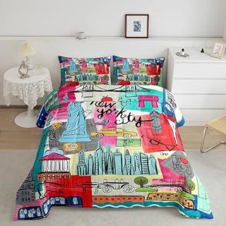 Feelyou Statue of Liberty Comforter Set New York Cityscape Bedding Set for Kids Children Teens Famous City Scene Comforter Historical Scenery Duvet Set Twin Size with 1 Pillow Case