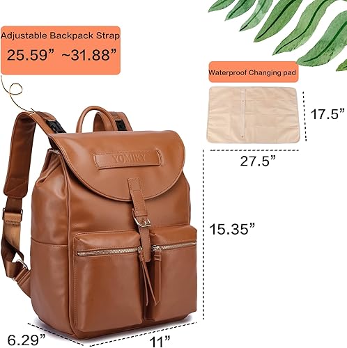 Miniatura 5 de Mochila de cuero para pañales para mujer con cambiador y múltiples bolsillos. Elegante y funcional