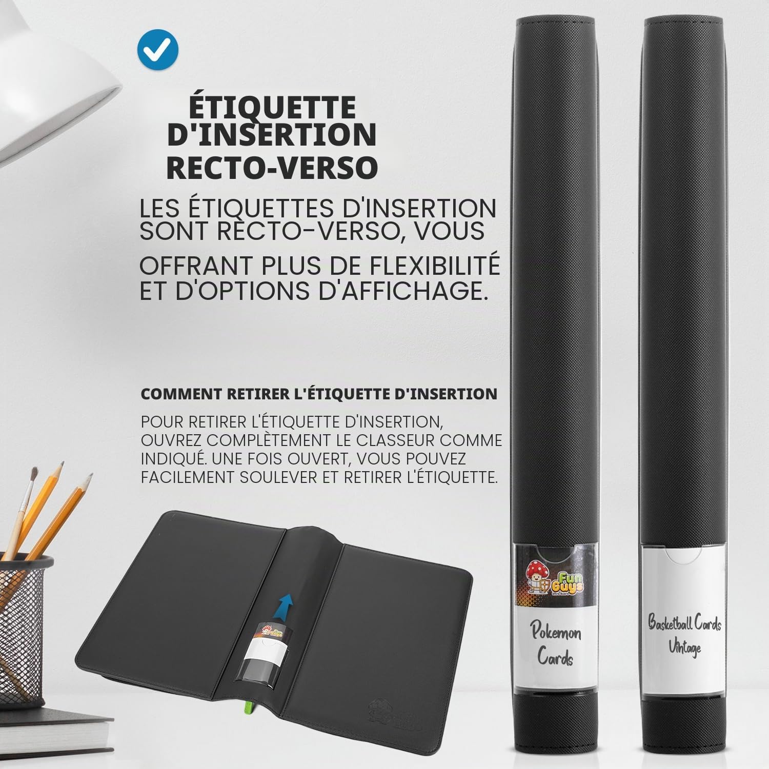 FunGuys Classeur pour cartes graduées, 24 supports de plaques, 4 poches de rangement pour dalles, album de présentation, fermeture éclair, classeur de collection pour MTG