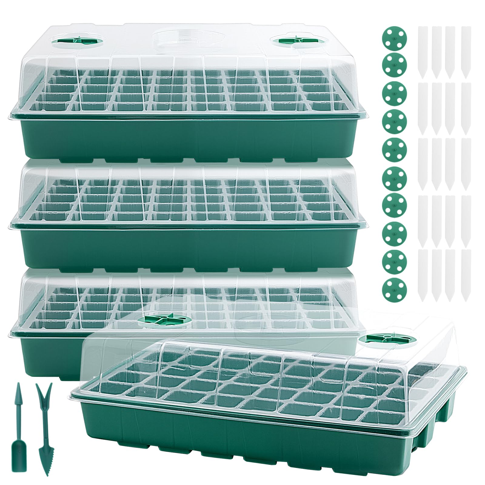 JEUIHAU Seed Trays, 4 Pack 160 Cells Propagator Growing Plastic Plant Seedling Tray with Clear Lids Adjustable Vents, Seed Propagator Kit for Greenhouse Plant Germination