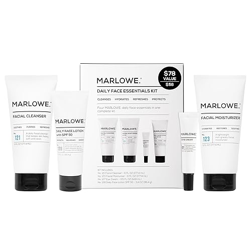 MARLOWE. Mens Skin Care Set, No. 204 Daily Essential Face Kit, No. 121 Facial Cleanser, No. 123 Facial Moisturizer, No. 127 Eye Cream, No. 128 Daily