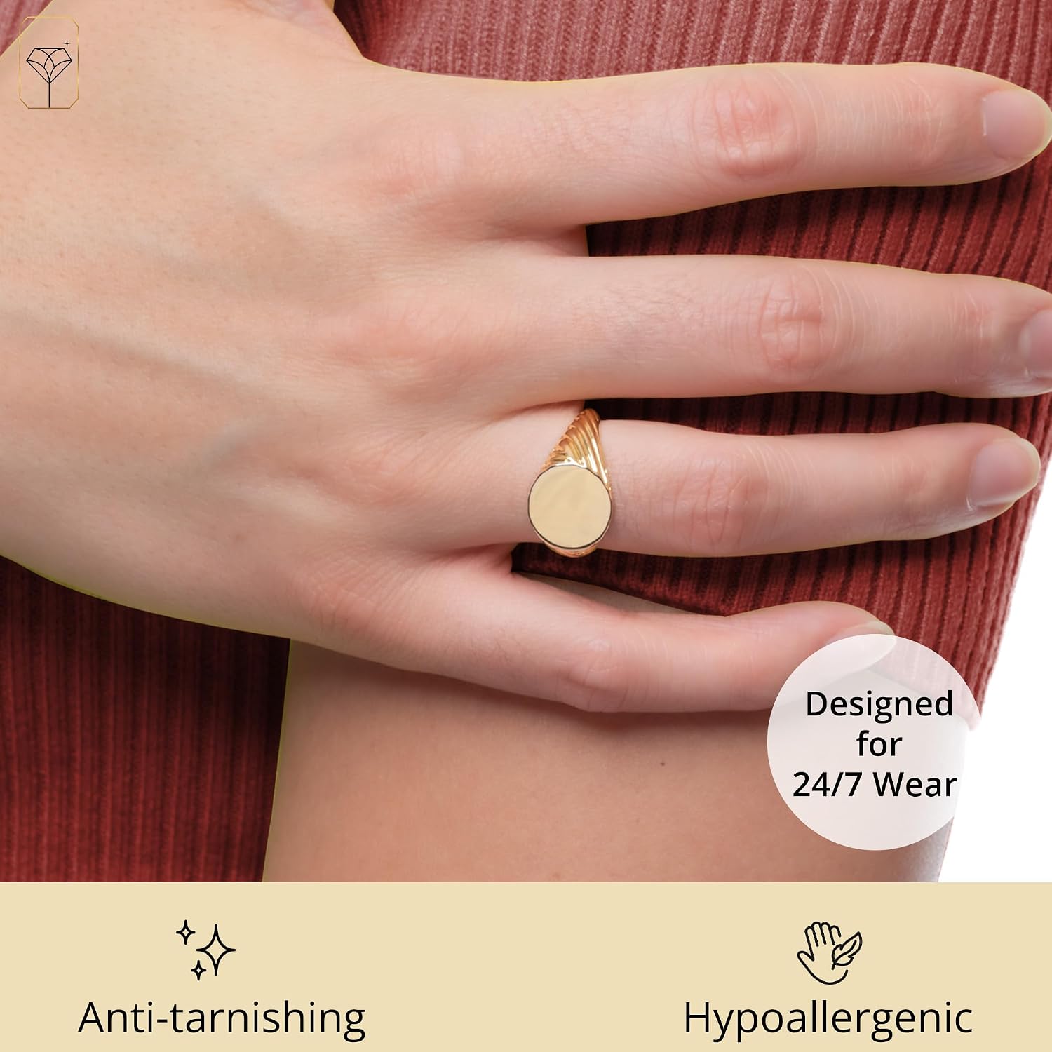 MAX + STONE Vermeil Hidden Diamond Signet Ring for Women & Men | Lab Grown Diamond Ring in Sizes 6-8 | Hypoallergenic 18K Gold Plated Sterling Silver Ring