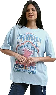 تيشرت صيفي عصري برقبة دائرية ضيقة للنساء بلون أزرق فاتح من ريفين