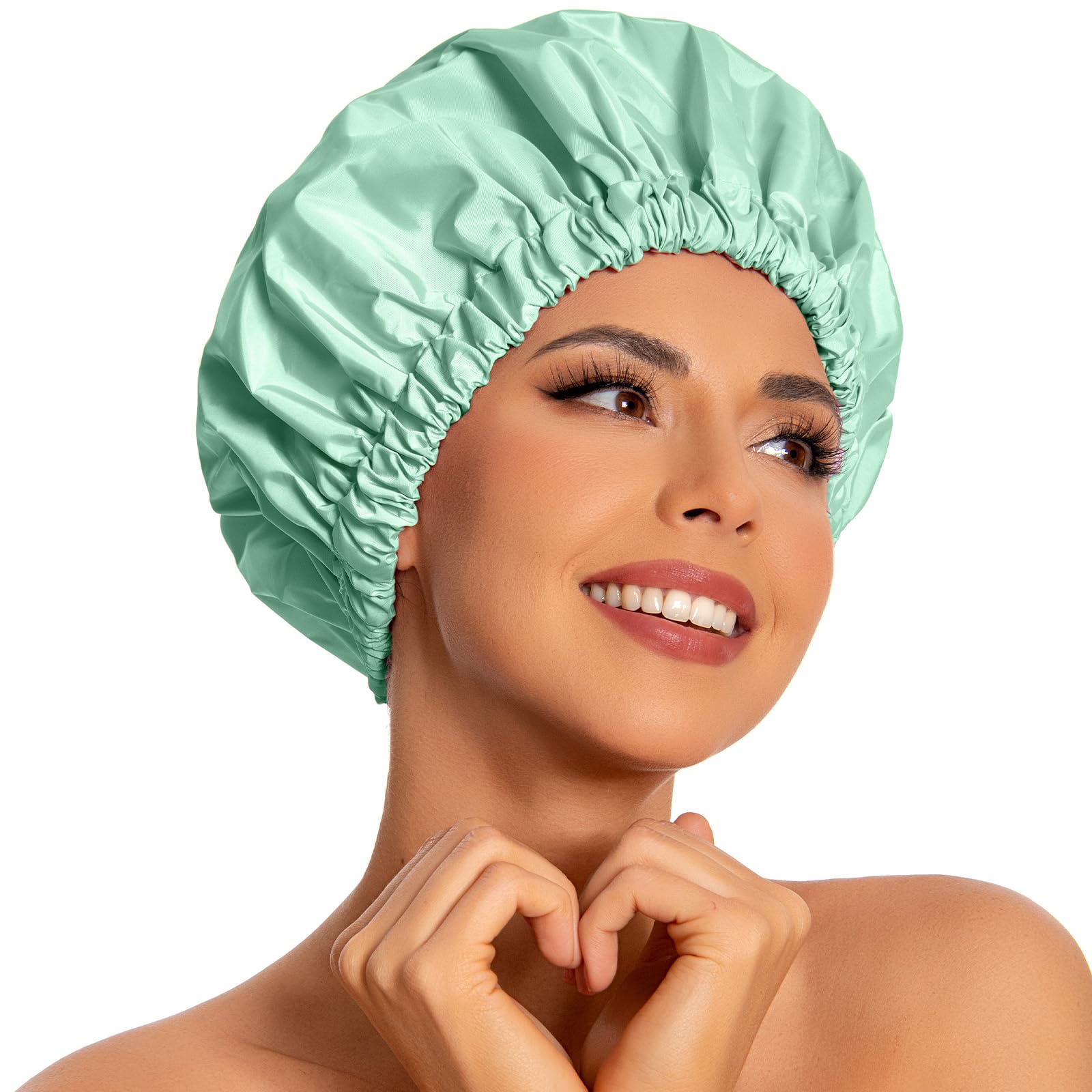 Photo 1 of Edoneery Shower Caps - Reusable Waterproof Green Bean One Size