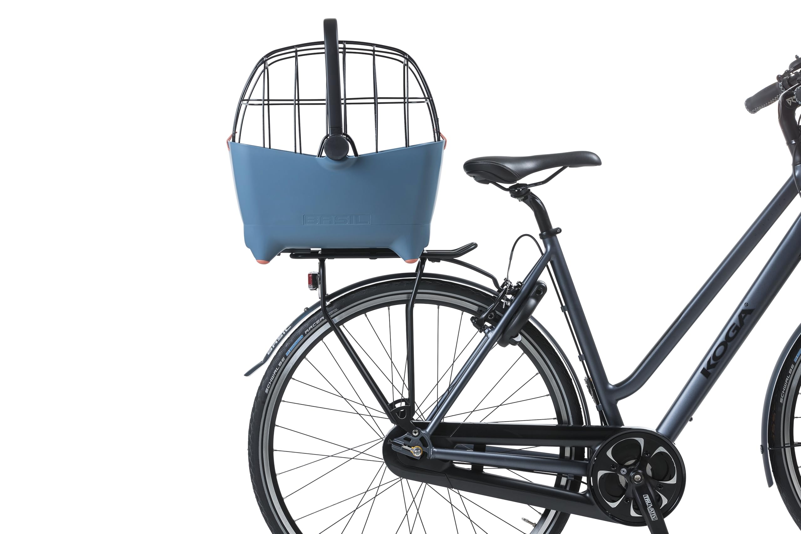 Basil Buddy MIK Panier de vélo pour Chien - 32 l, Bleu, Robuste, avec système MIK verrouillable et Plaque de Transport MIK, Parfait pour Le Transport sûr des Chiens