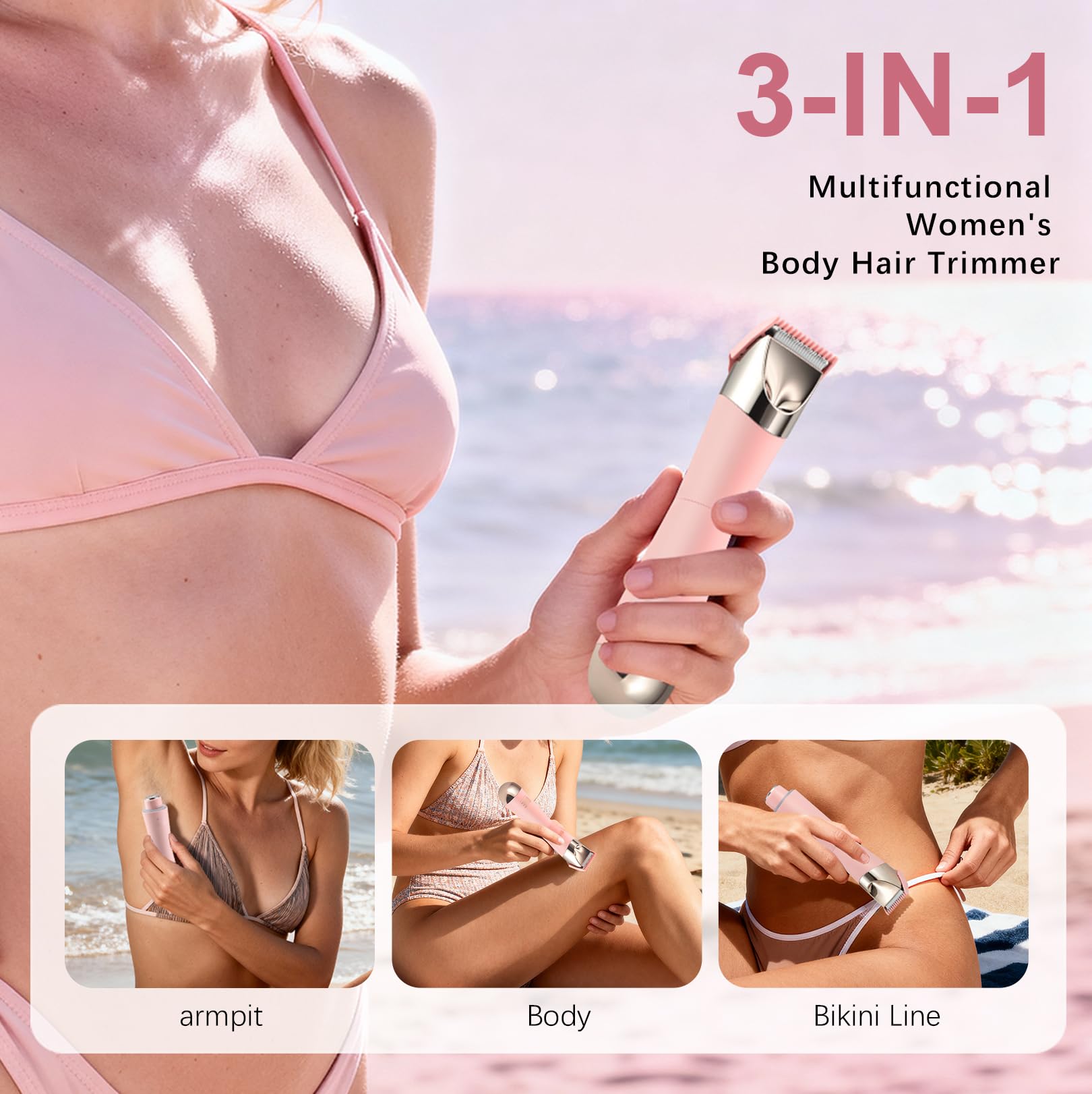 Tondeuse de bikini pour femme, épilateur facial 2 en 1 pour femme, rasoir pour femme, pour le visage, la ligne de bikini, le corps, les jambes, IPX7 étanche et rechargeable pour femme, utilisation