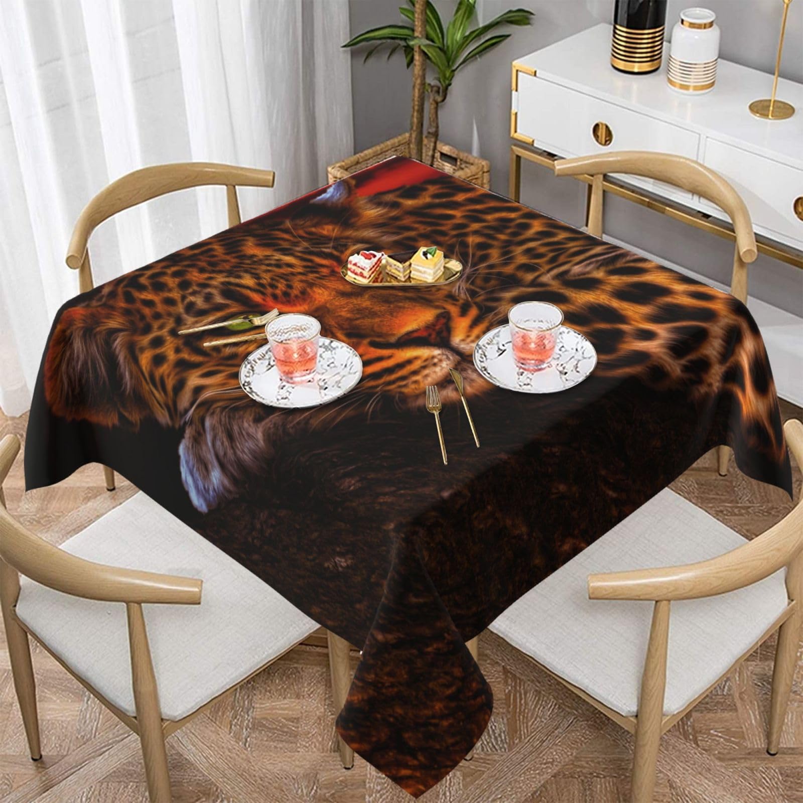 DCEHGEW wild animals Prints Square Tablecloth 137x137 CM, Waterproof Fabric Table Cloth for Dining Table, Farmhouse Table Cover for Kitchen Dining Tabletop Decoration