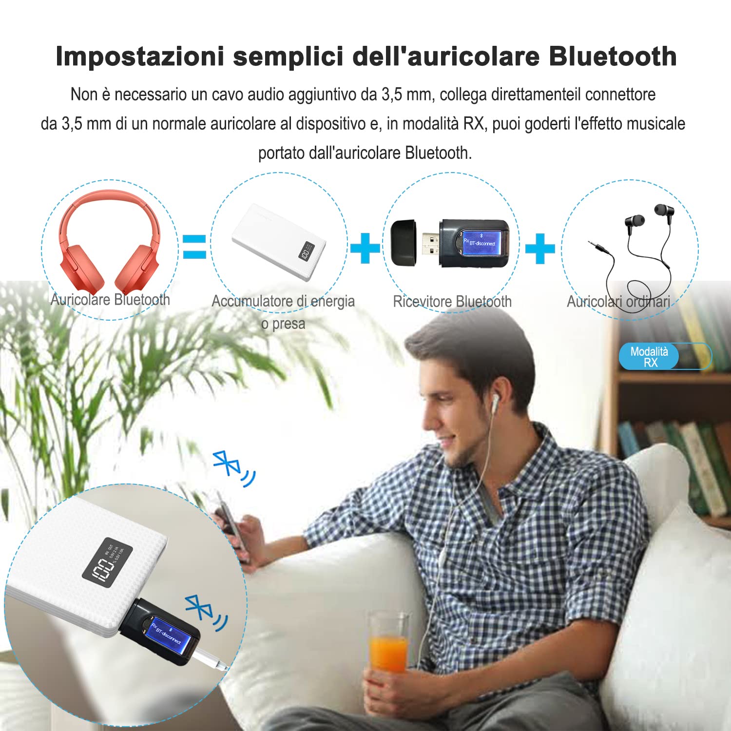 Trasmettitore e Ricevitore 2-in-1 Bluetooth 5.0, UYTUDL Wireless Adattatore Audio Hi-Fi Segnale Fili da 3.5mm e Rca, Trasmettitore Aux Bluetooth per TV PC Cuffie Stereo Altoparlanti Auto, Auricolari