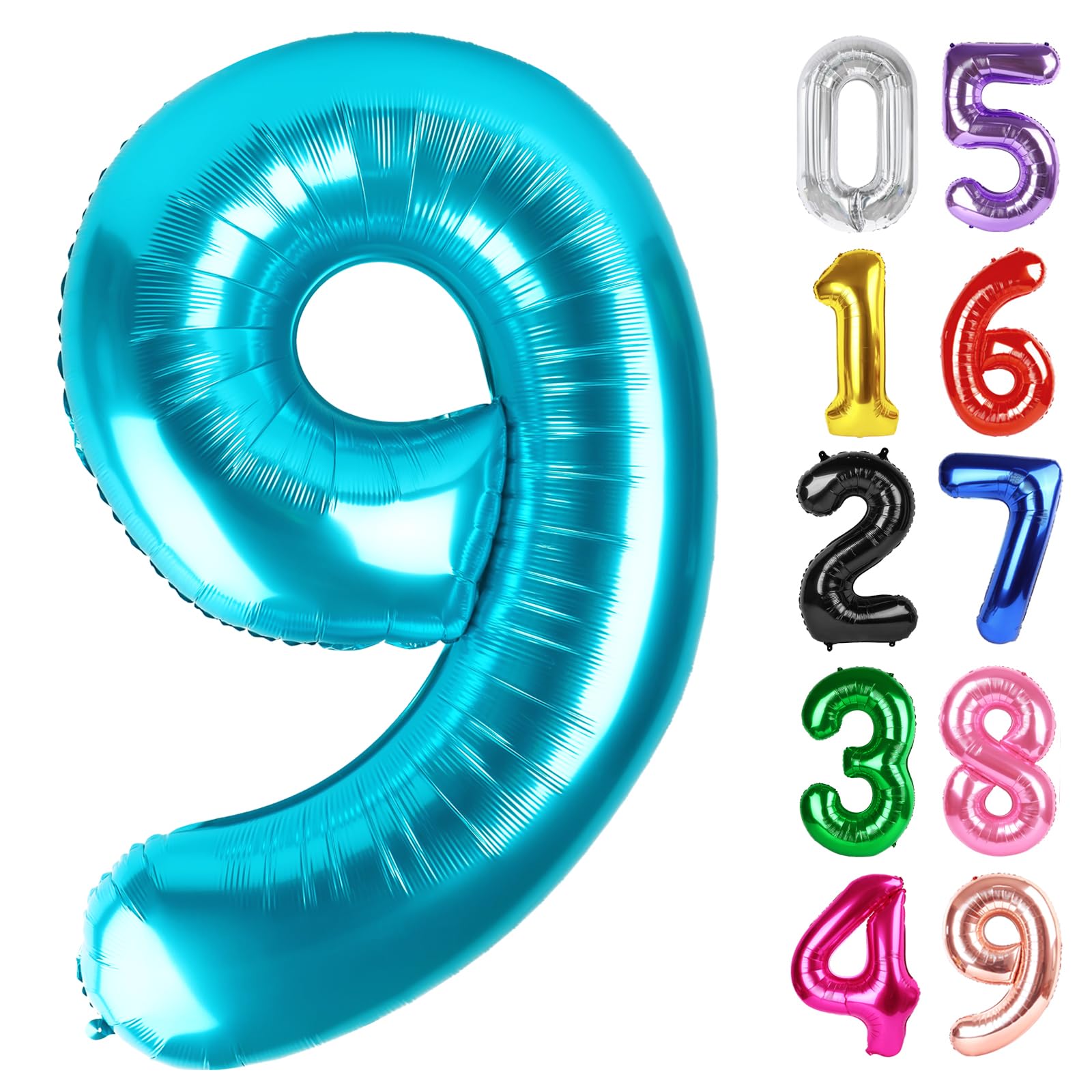 Light Blue Number 9 Balloon 40 Inch, 9th Birthday Decorations Men Women