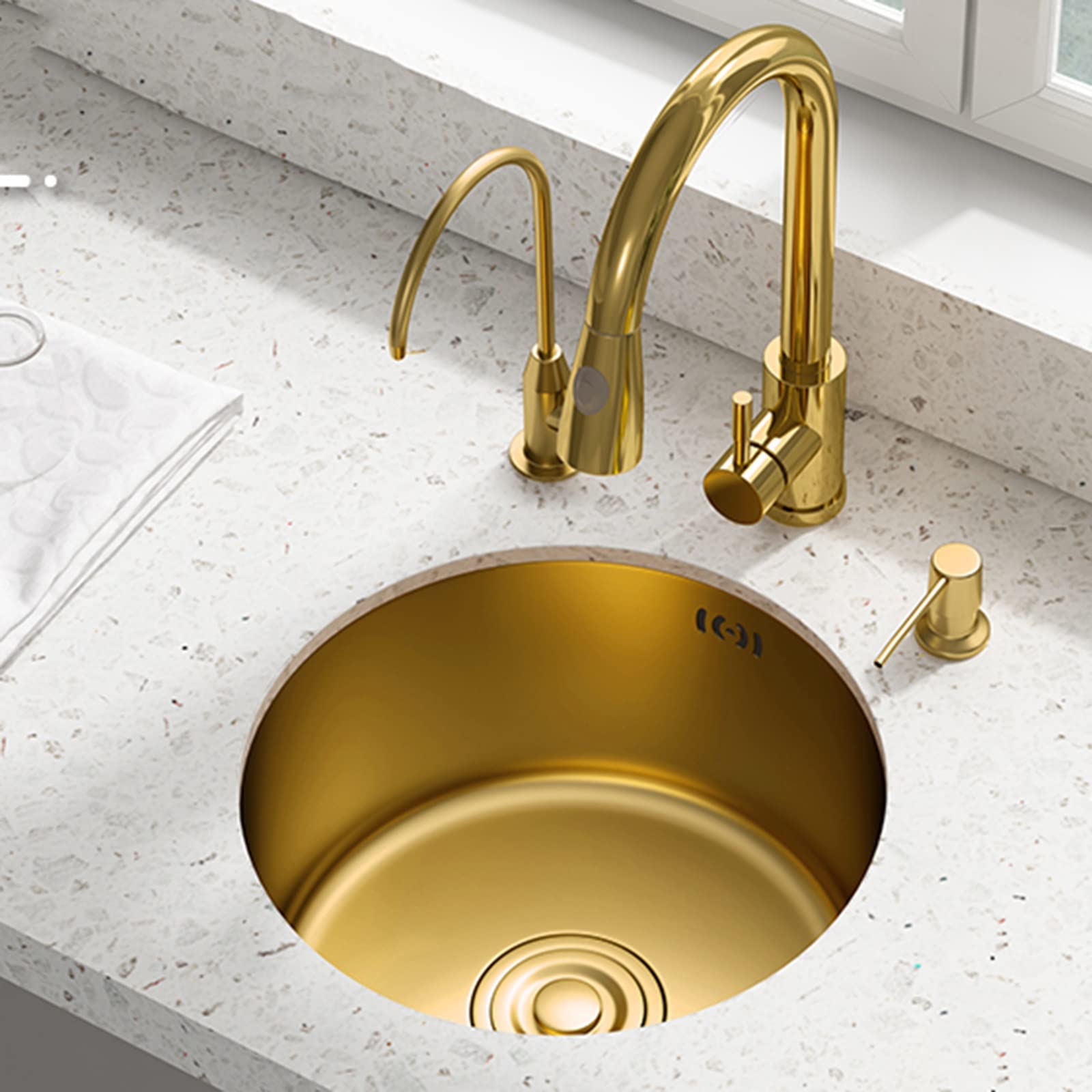 WIQUYBML Round Single Sink Bar Mini Nano Gold Countertop Kitchen With Faucet & Clean Water (Color : Gold, Size 40 * 20cm)
