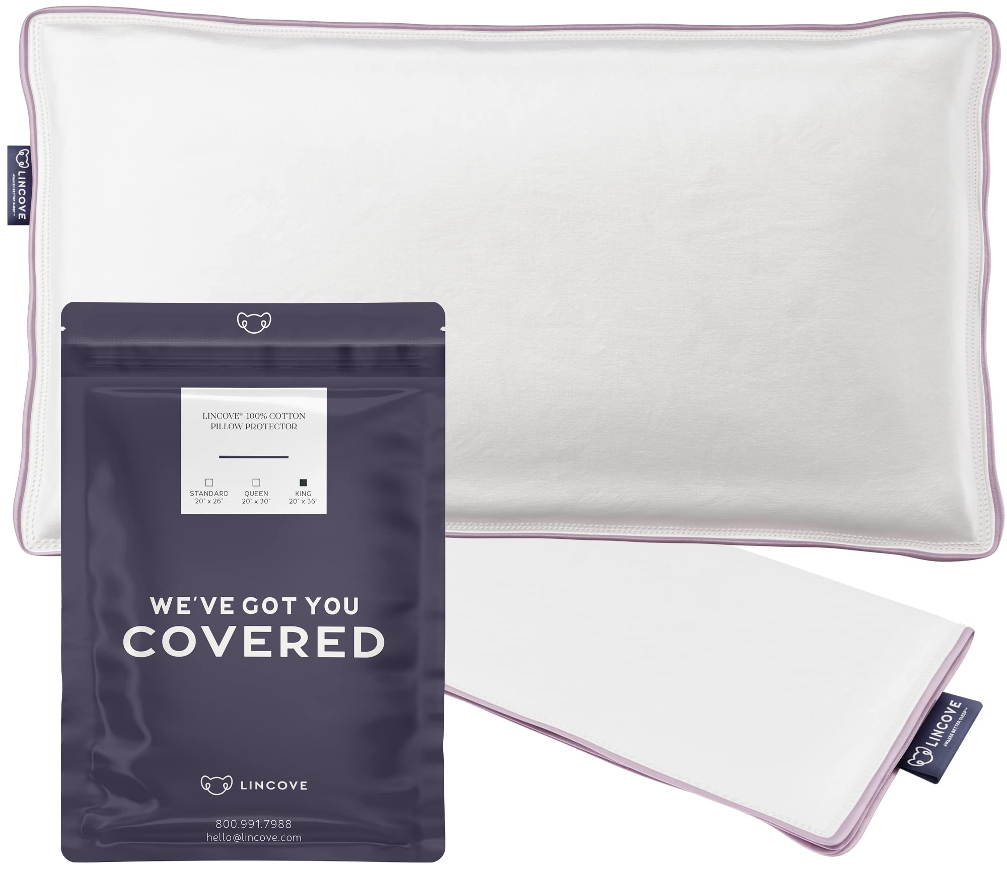 Lincove 100% Cotton Sateen Pillow Protector Cover - Zipper Pillow Cover - 500 Thread Count Luxury Cotton - Zippered Dust Pillow Protector Bed Pillow Case, King, 20”x36”