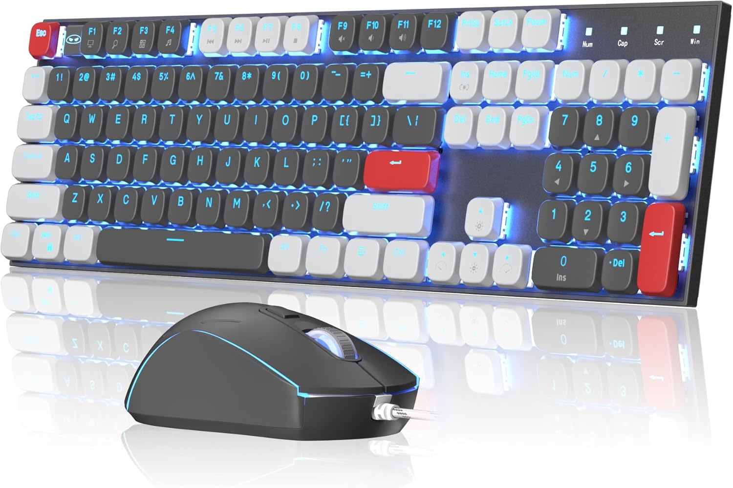 MageGee Wired Mechanical Keyboard and Mouse Combo, Low Profile Red Switches Office Gaming Keyboard Mouse Set, 104 Ice Blue Backlit USB-C Keyboard for Desktop/Laptop/Mac/Win MageGee Wired Mechanical Keyboard and Mouse Combo, Low Profile Red Switches Office Gaming Keyboard Mouse Set, 104 Ice Blue Backlit USB-C Keyboard for Desktop/Laptop/Mac/Win