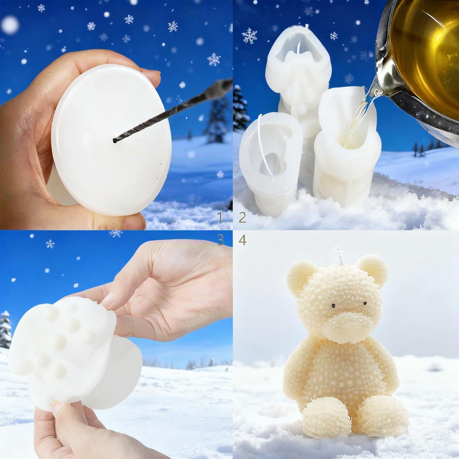 3pezzi Stampo per orso Stampi per candele,stampi in silicone stampi per resina epossidica e Cemento arredamento per la casa