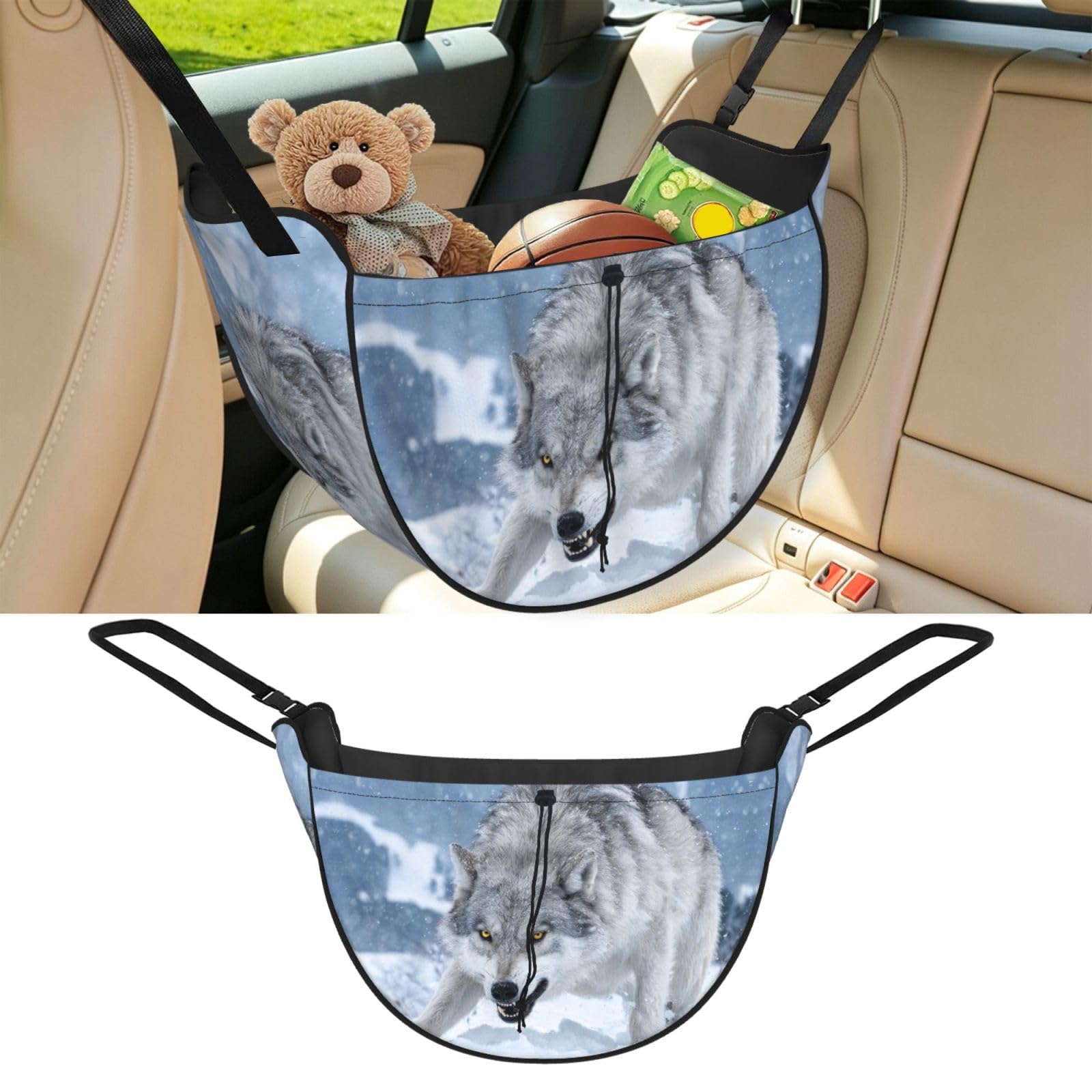 Cntdbu Black Wolf Pounce Car Seat Organizer-Backseat Storage Bag For Travel