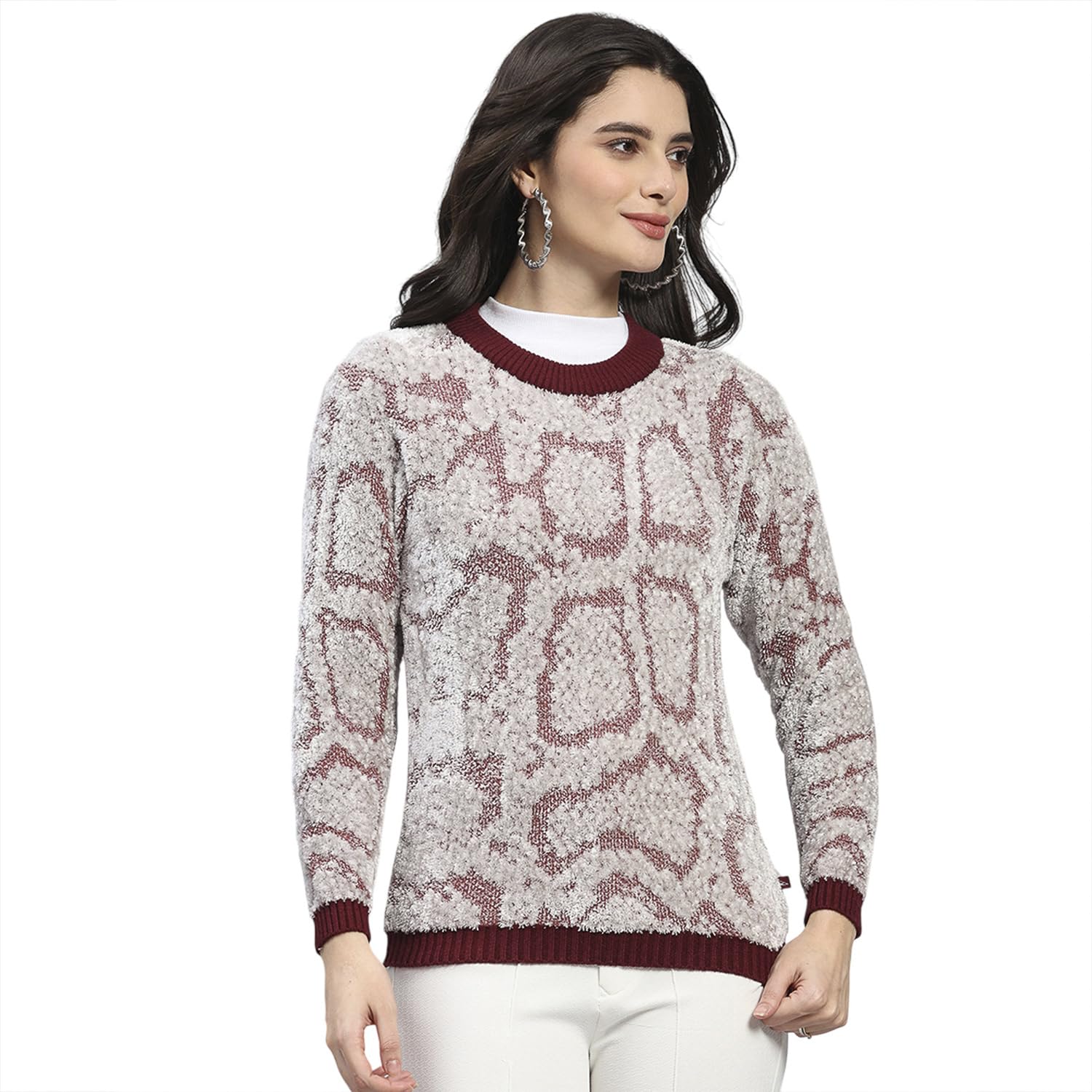 Women's Regular Fit Self Designed Round Neck Pull On Closure Full Sleeve Winter Top (Pack of 1)-image-25