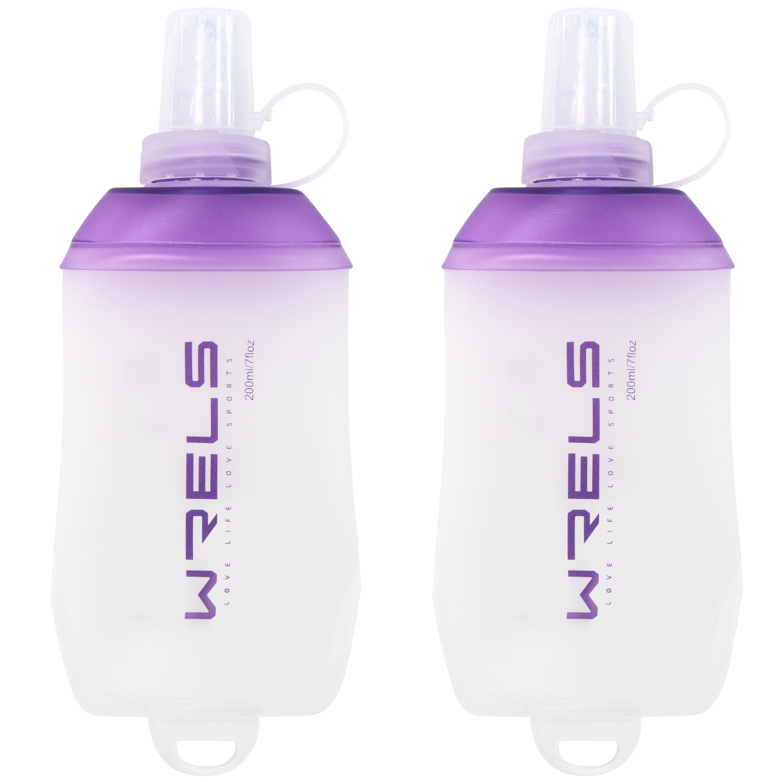WRELS 200ml/350ml/500ml Collapsible Soft Flask,BPA Free Folding Soft Water Bottle with Hanging Ring,Lightweight TPU Hydration Flask for Running Marathon Cycling Hiking(200ml-2 Packs)
