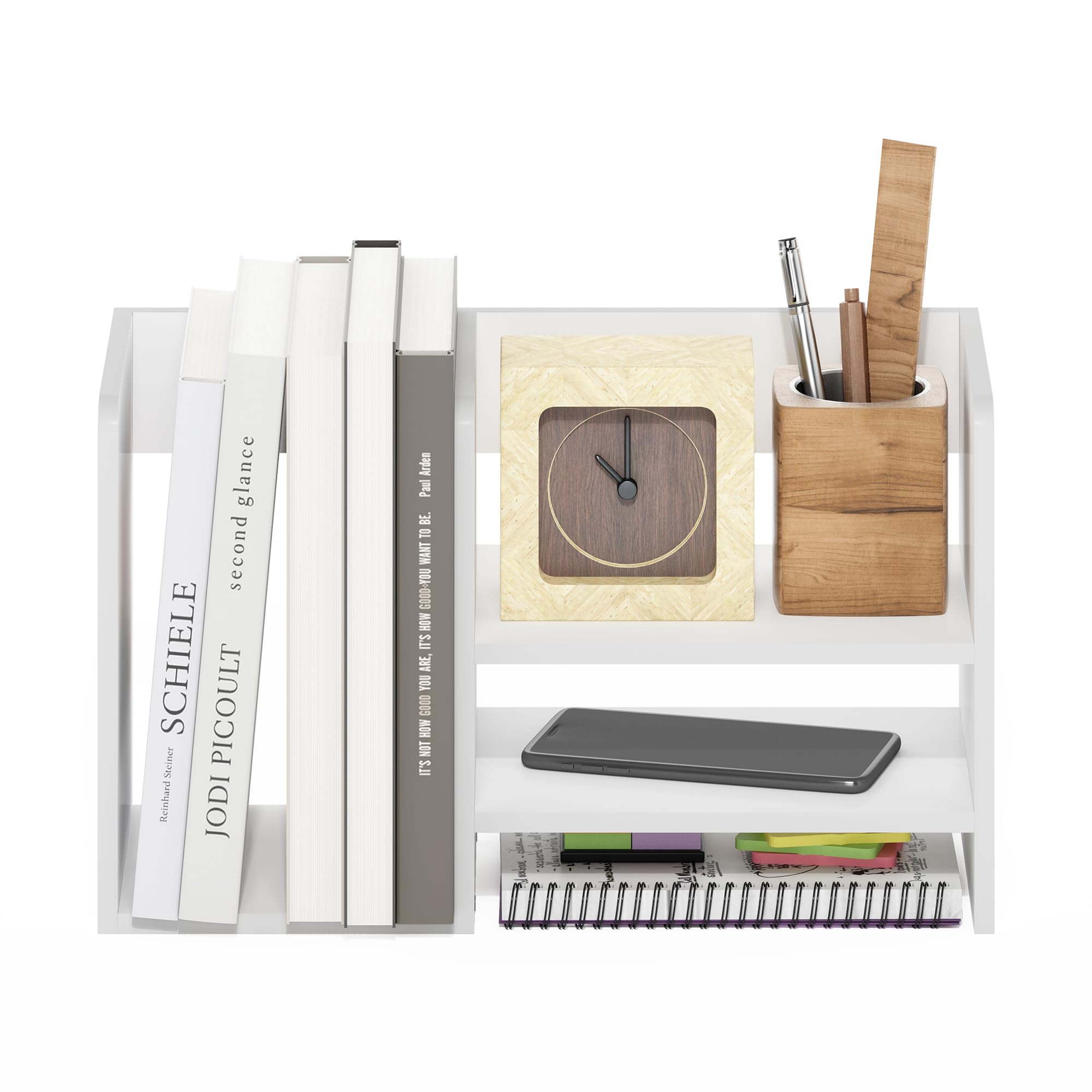 Furinno Hermite Aufbewahrungs-Organizer aus Holz für Schreibtisch-Bücher und Heim-Bürobedarf, Weiß